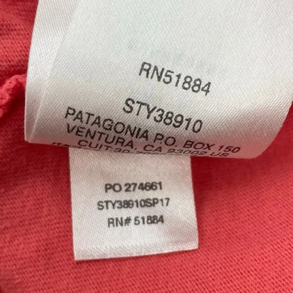 Patagonia P-6 Logo Pocket T Shirt Men's Large Coral Pink Organic Cotton Tee
